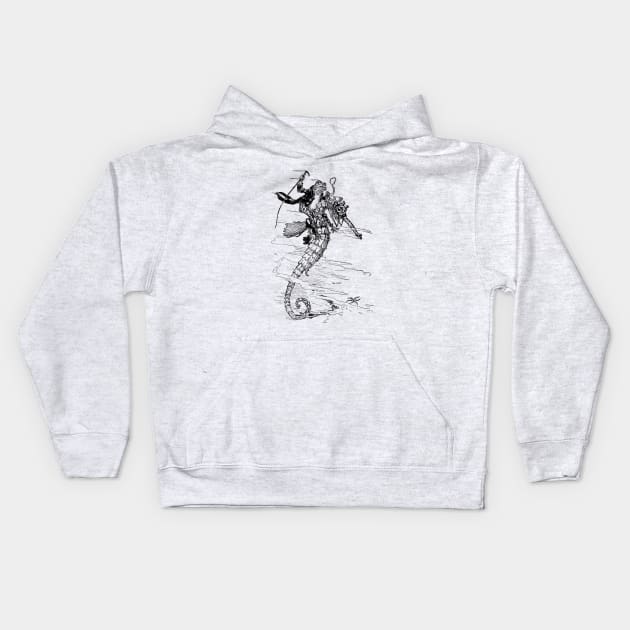 Elegant frog on a racing seahorse Kids Hoodie by UndiscoveredWonders